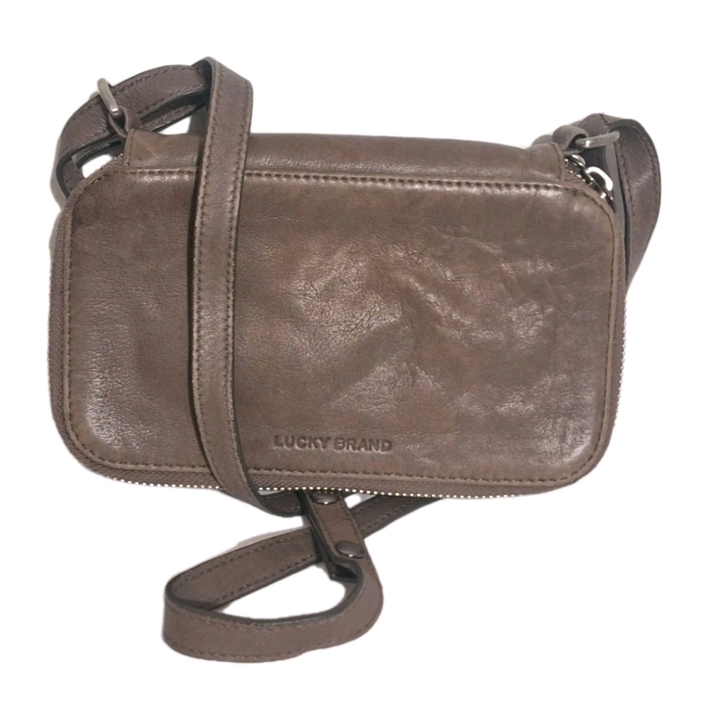 Lucky Brand Taupe Genuine Leather Crossbody Bag Soft Leather Multiple Slots
